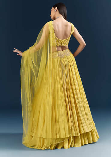 Yellow Crepe Bridesmaid Lehenga With Heavy Embroidery