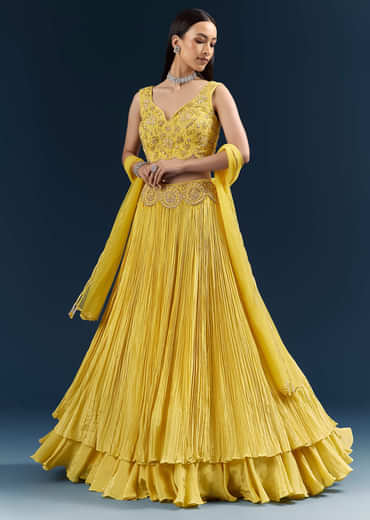 Yellow Crepe Bridesmaid Lehenga With Heavy Embroidery