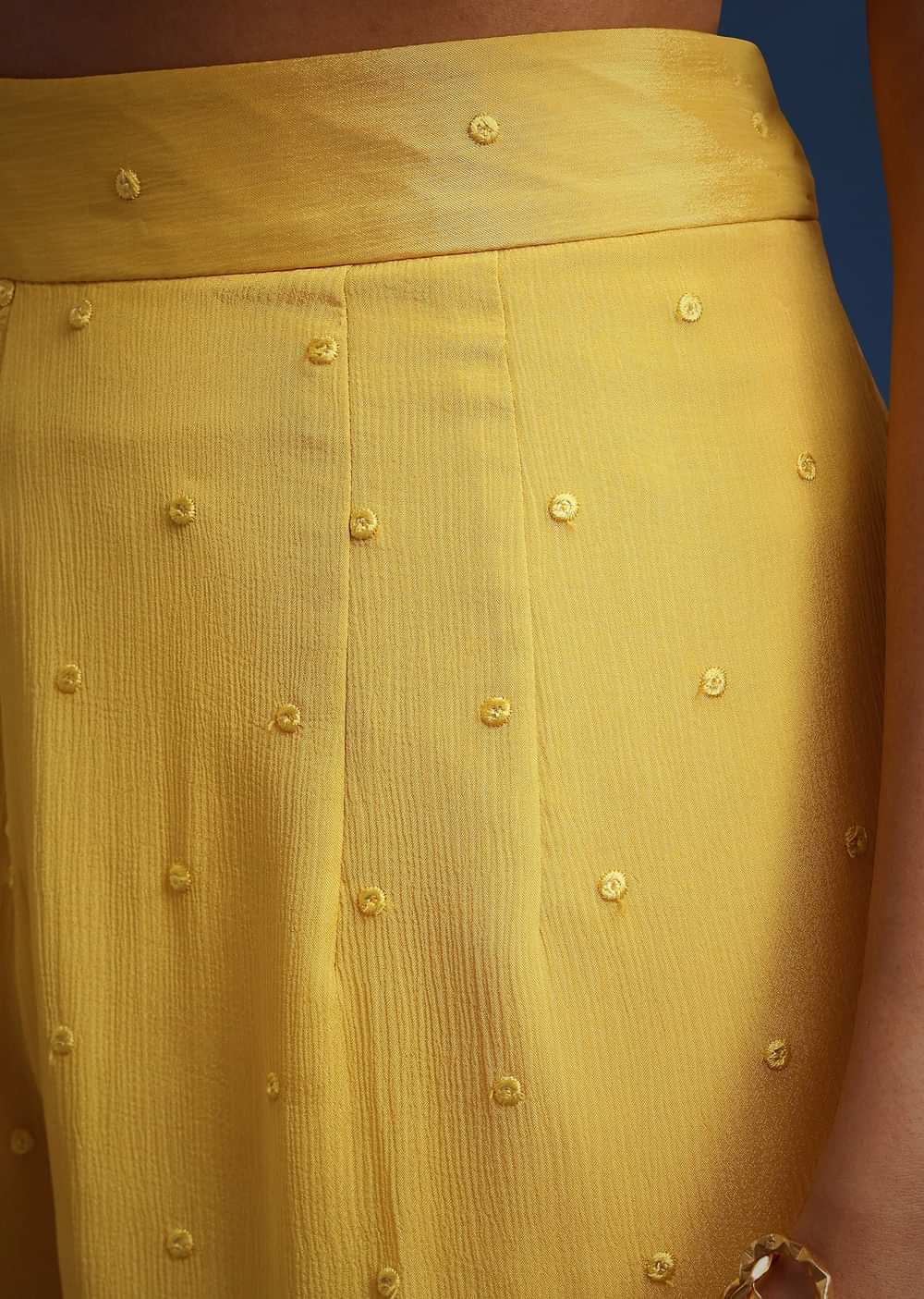 Yellow Crop Top With Slit Palazzo And Scarf