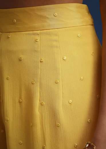 Yellow Crop Top With Slit Palazzo And Scarf