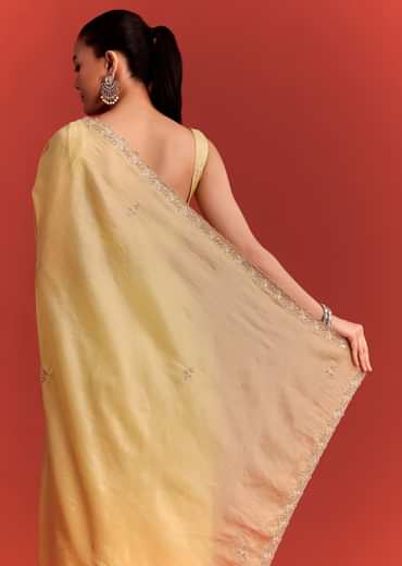 Yellow Crushed Tissue Saree With Cutdana Work