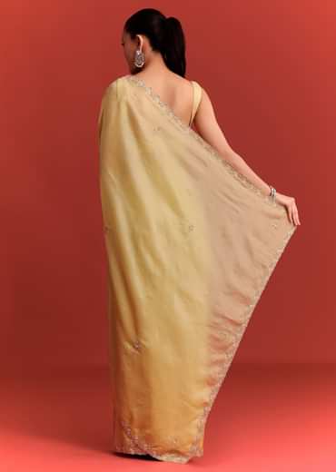 Yellow Crushed Tissue Saree With Cutdana Work