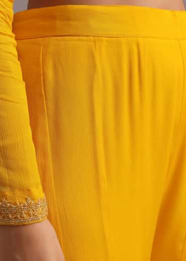 Yellow Cutdana Kurti Palazzo Suit With Dupatta
