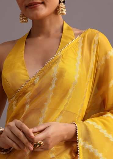 Yellow Dola Silk Leheriya Woven Saree With Gotta Patti Border