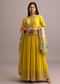 Yellow Embroidered Anarkali With Floral Printed Organza Dupatta