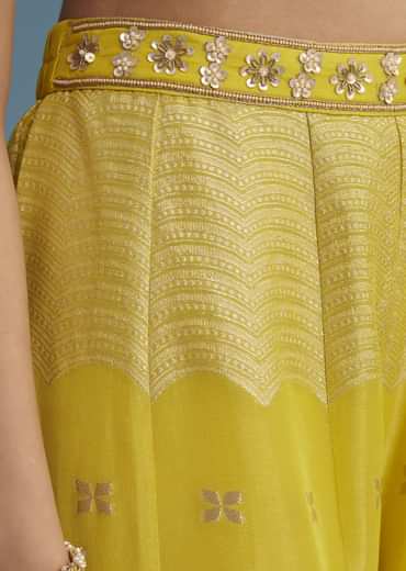 Yellow Embroidered Croptop With Banarasi Weave Palazzo And Lace Jacket