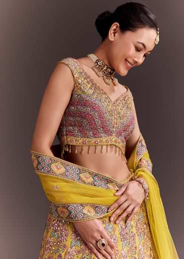 Yellow Embroidered Lehenga Set