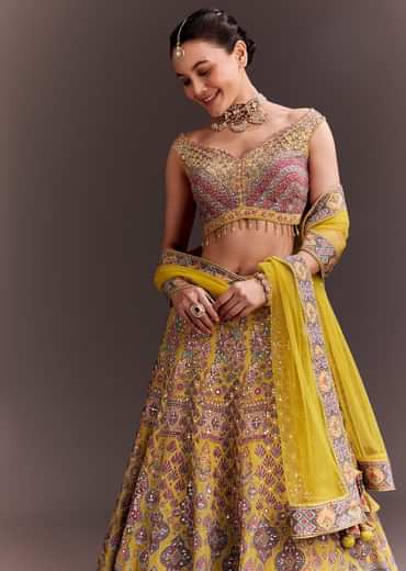 Yellow Embroidered Lehenga Set