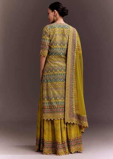 Yellow Embroidered Palazzo Suit