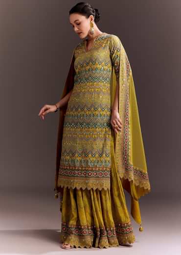 Yellow Embroidered Palazzo Suit