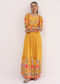 Yellow Embroidered Silk Long Kurti