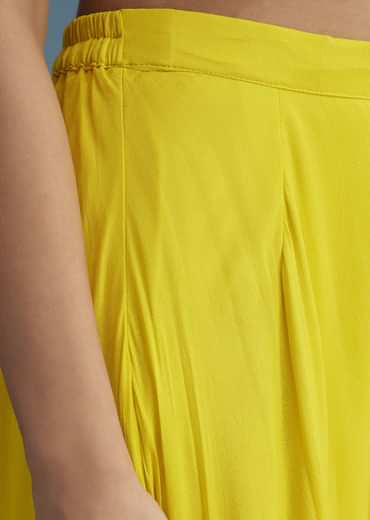 Yellow Georgette Crepe Palazzo Set With Ombre Sleeves