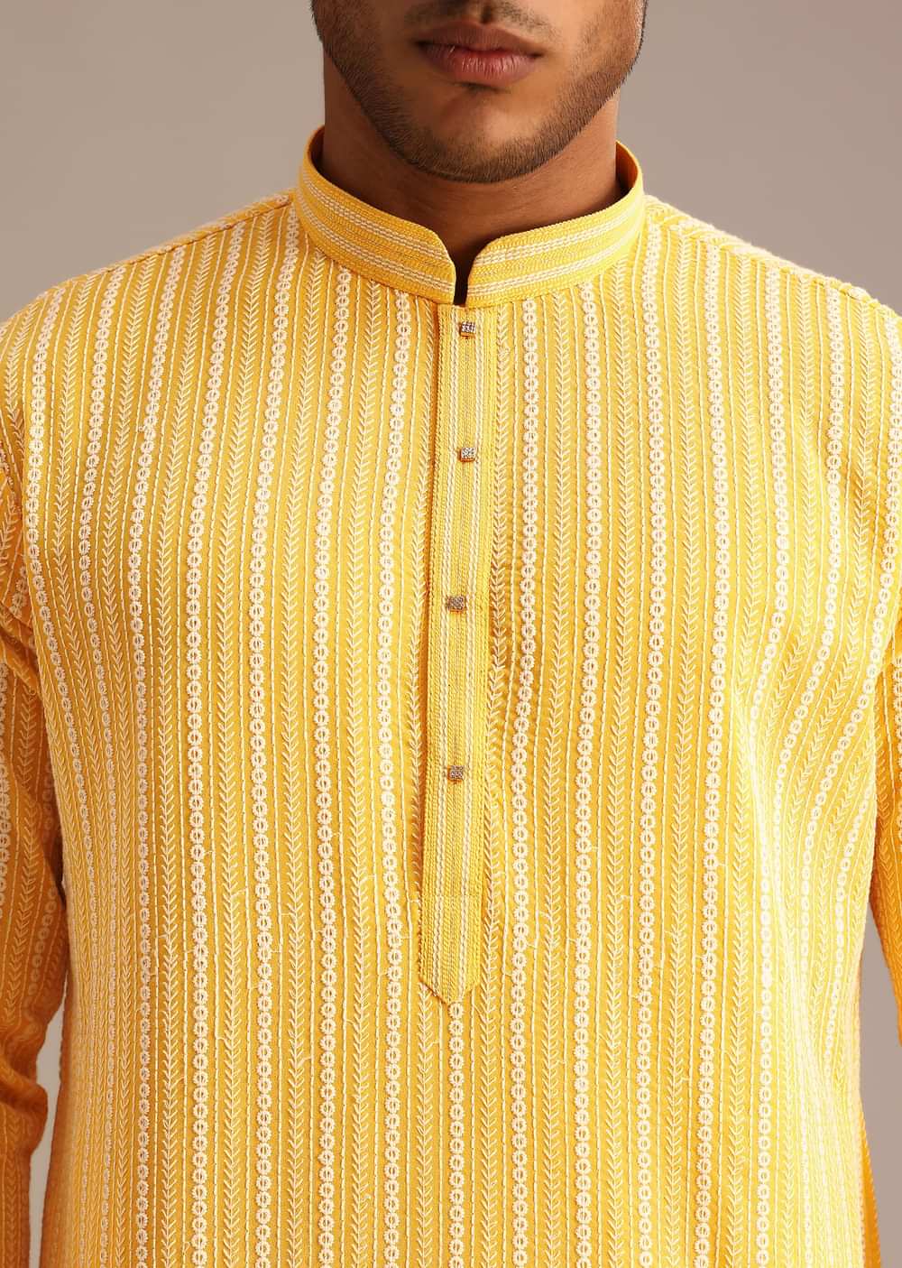 Yellow Georgette Kurta Set With Resham Work