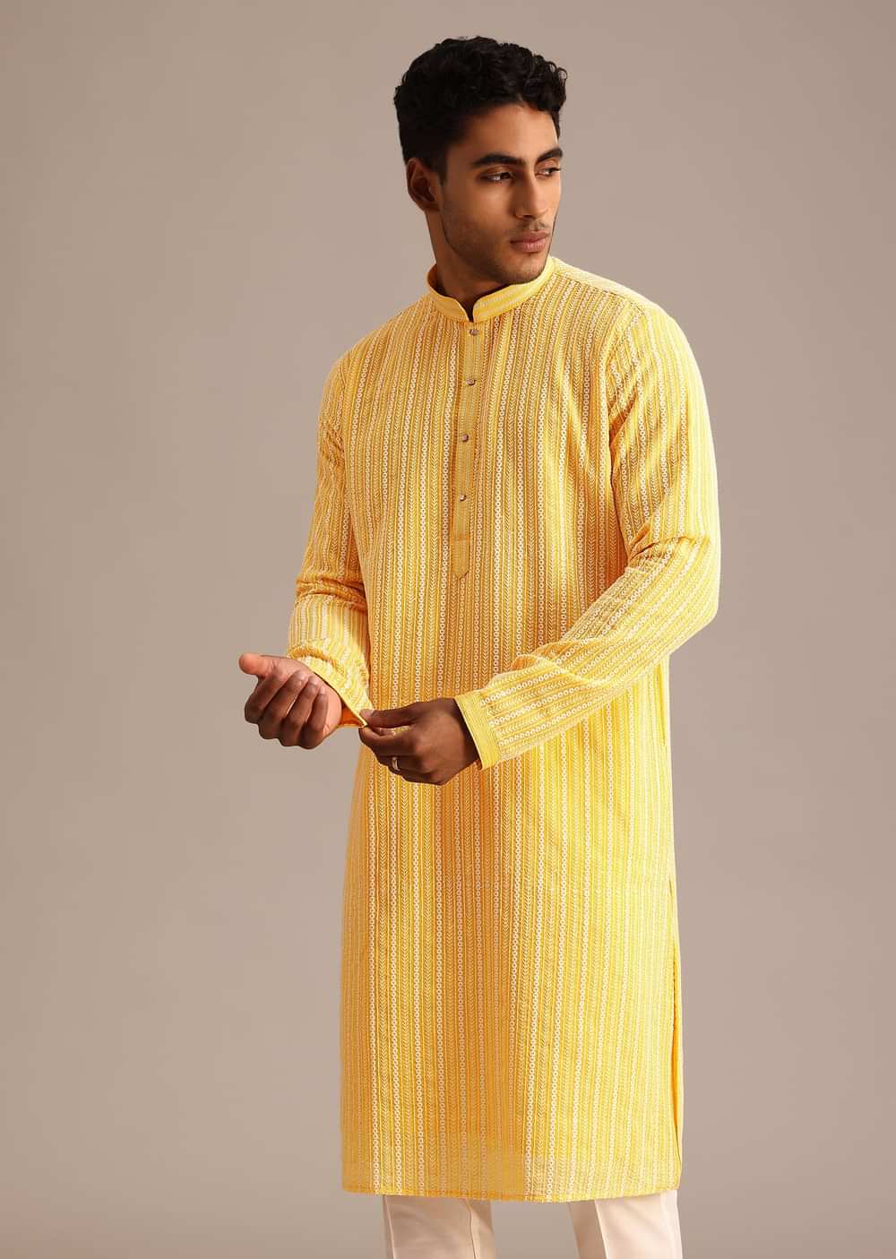 Yellow Georgette Kurta Set With Resham Work