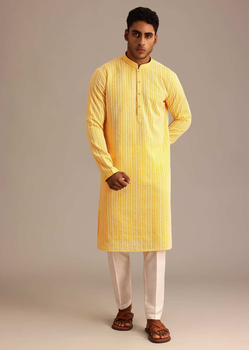 Yellow Georgette Kurta Set With Resham Work