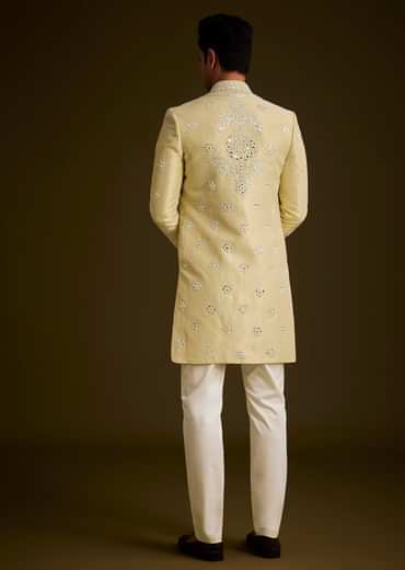 Yellow Hand Embroidered Sherwani Set