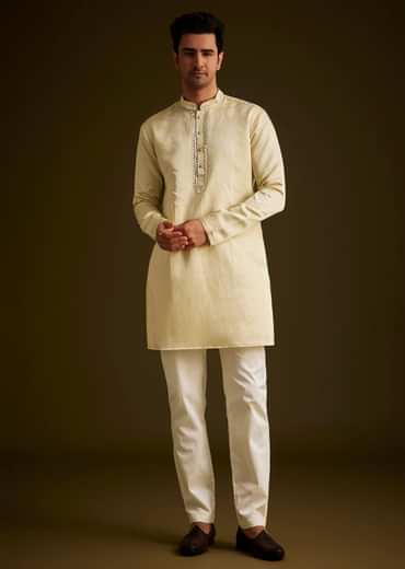 Yellow Hand Embroidered Sherwani Set