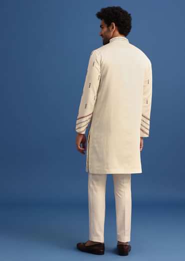 Yellow Hand Worked Kurta Set With Printed Dupatta