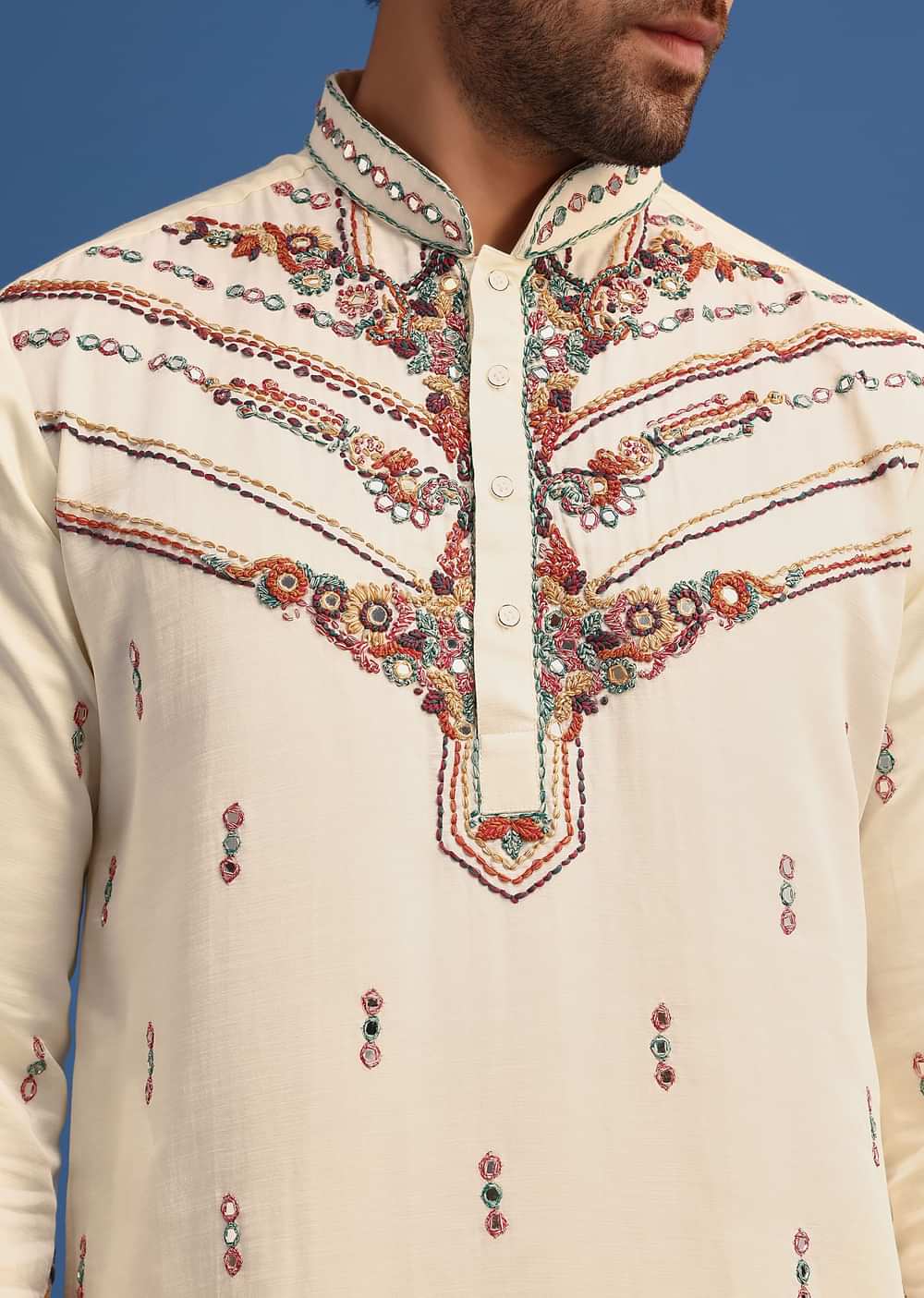 Yellow Hand Worked Kurta Set With Printed Dupatta