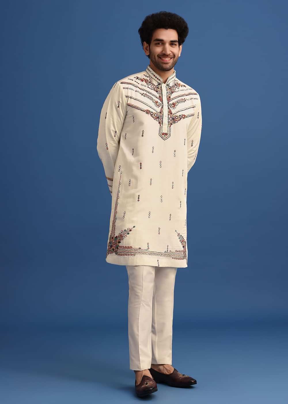 Yellow Hand Worked Kurta Set With Printed Dupatta