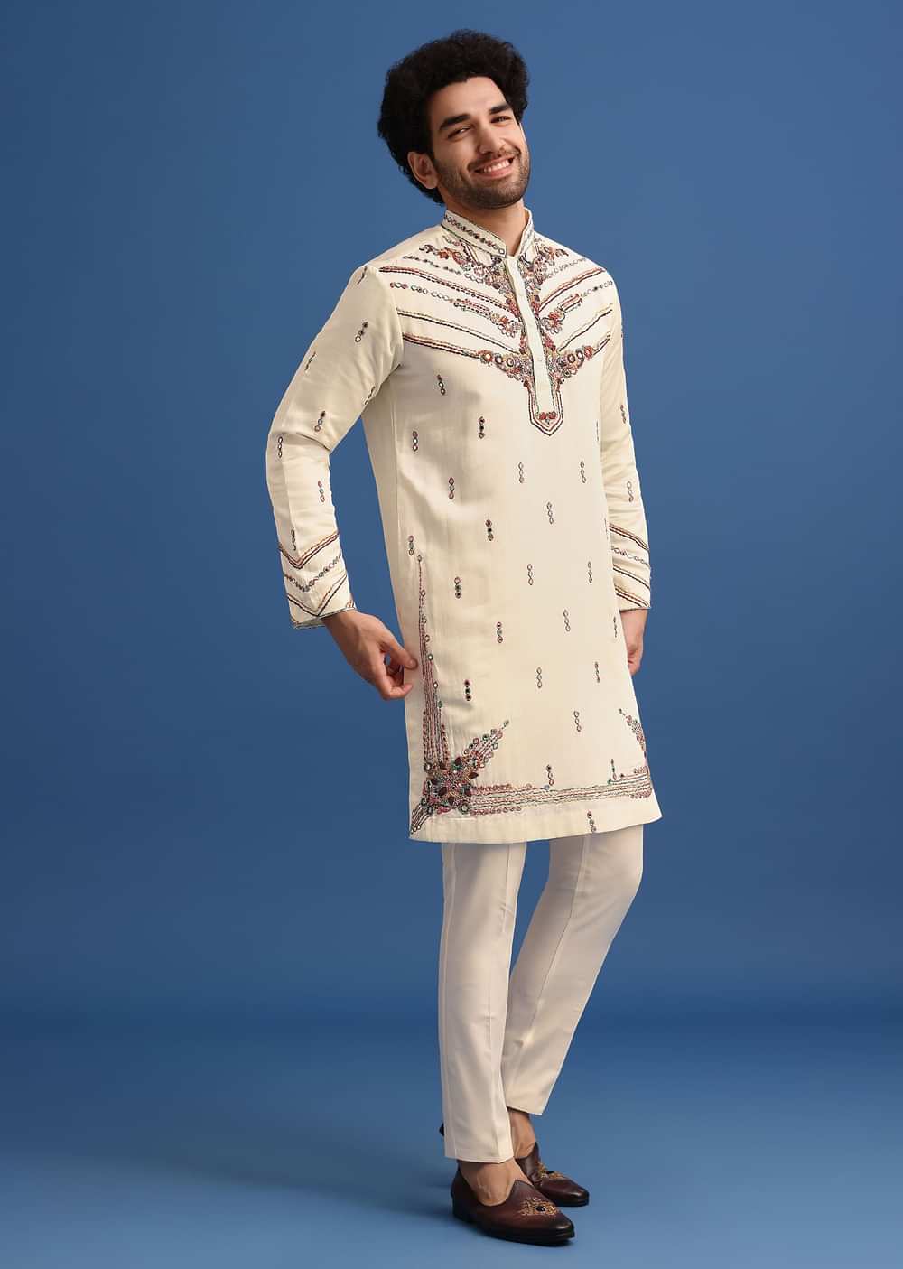 Yellow Hand Worked Kurta Set With Printed Dupatta