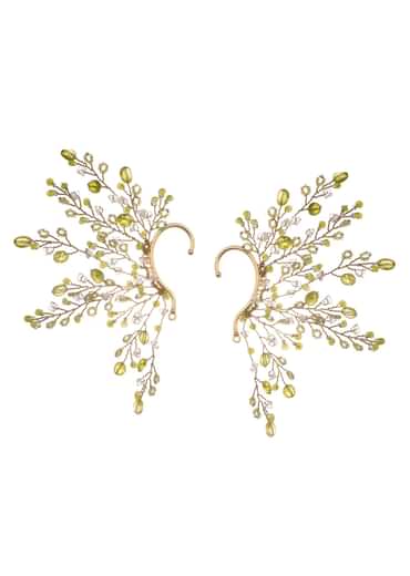 Yellow Handcrafted Earcuff In Mix Metal