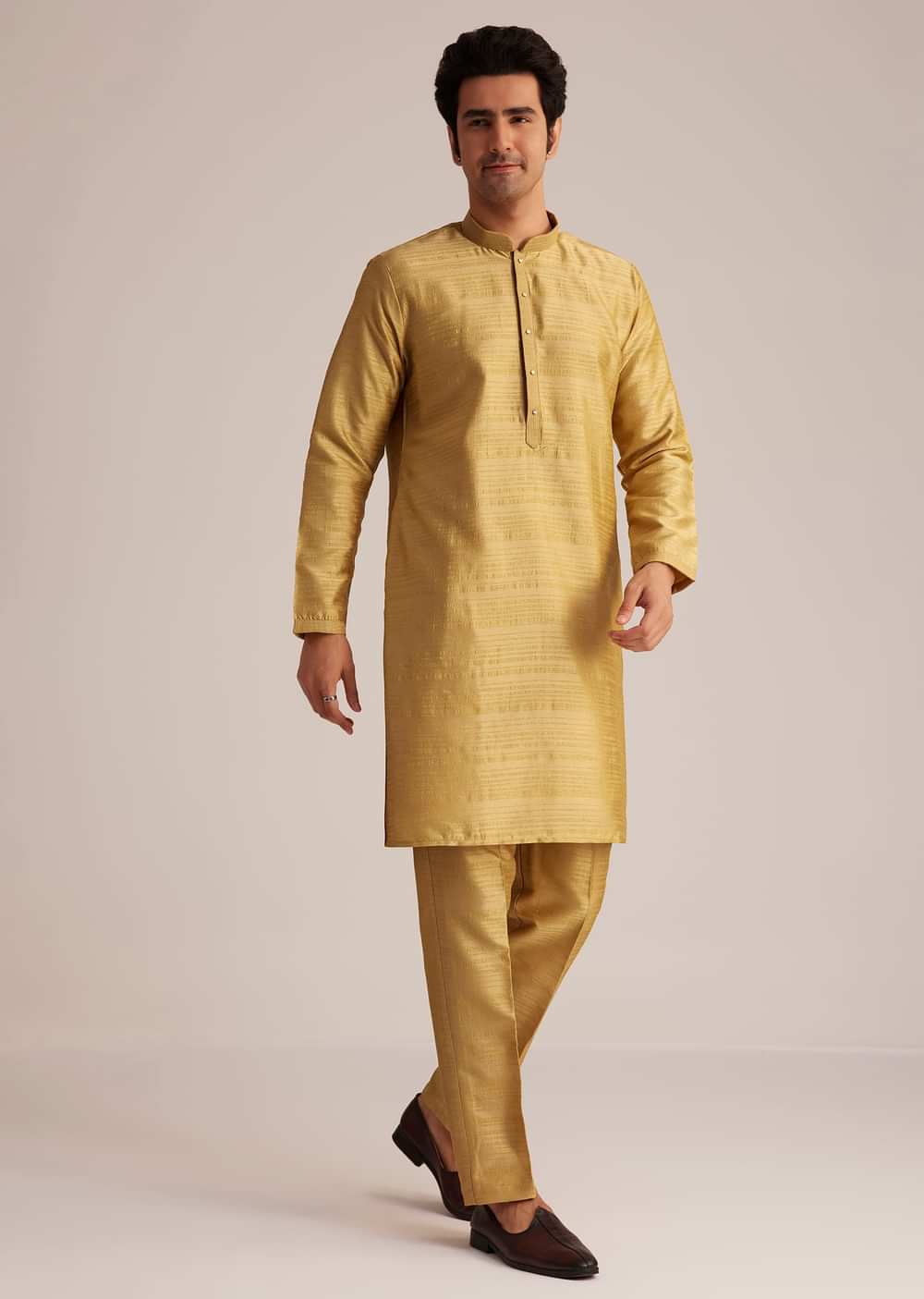 Yellow Kurta Pant Set With Embroidered Nehru Jacket