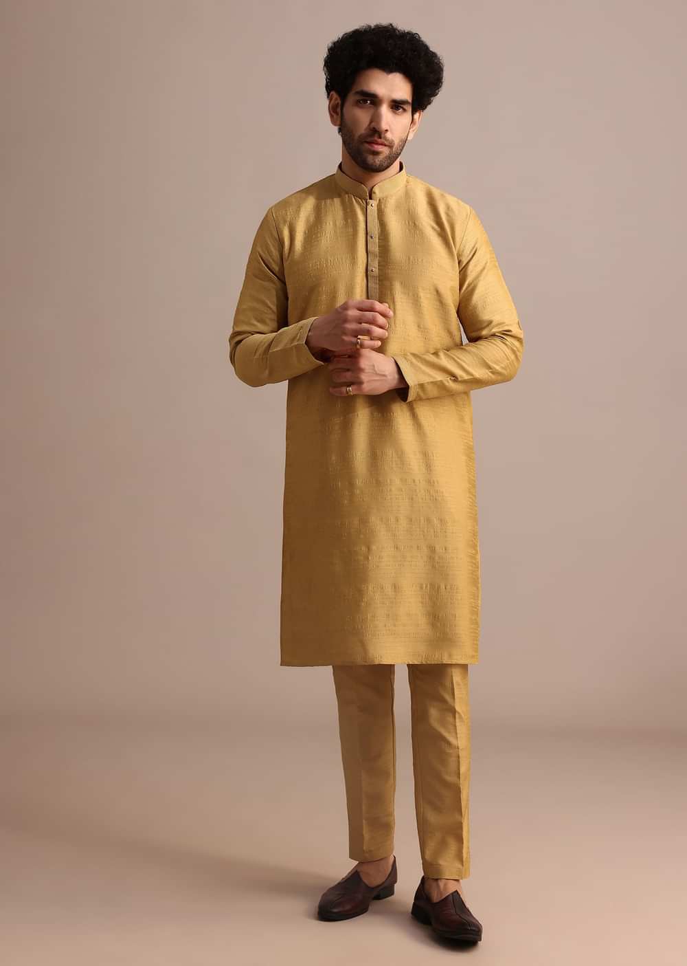 Yellow Kurta Set With Thread And Mirror Embroidered Jacket