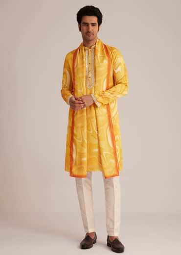 Yellow Marble Printed Kurta Set