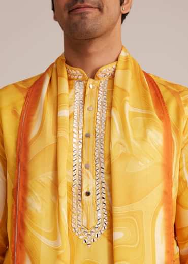 Yellow Marble Printed Kurta Set