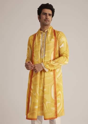 Yellow Marble Printed Kurta Set