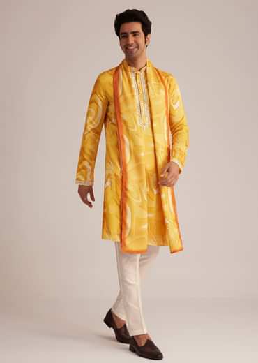 Yellow Marble Printed Kurta Set
