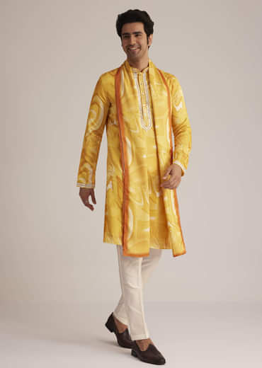Yellow Marble Printed Kurta Set