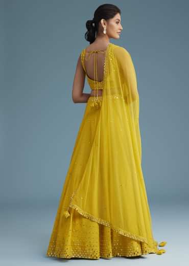 Yellow Nysa Silk Lehenga Set With Mirror Work