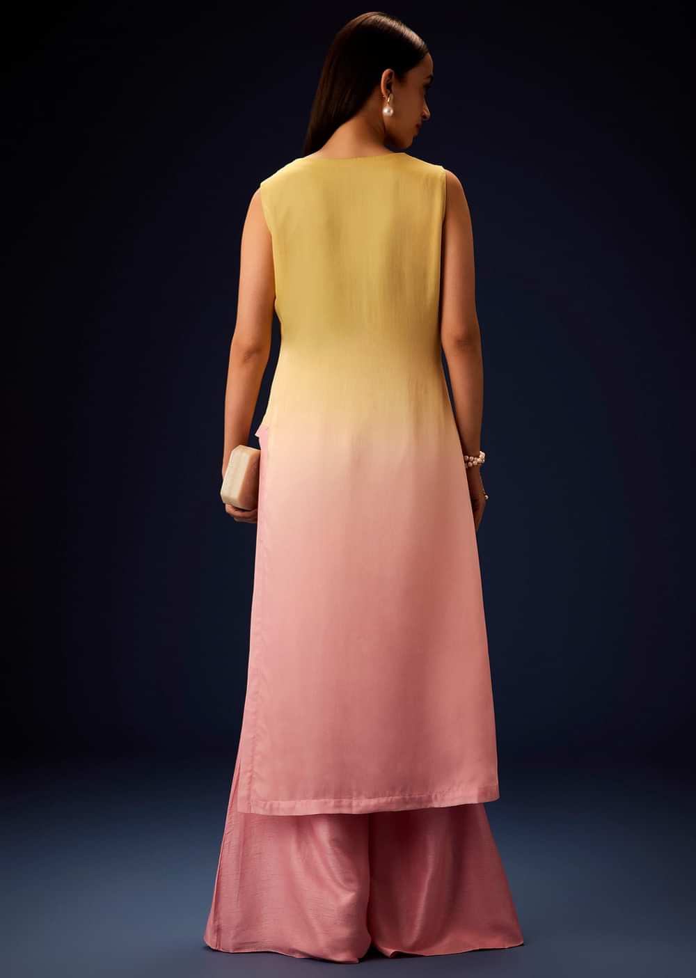 Yellow Ombre A Line Kurta With Bell Bottom Pants