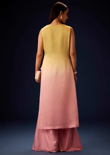 Yellow Ombre A Line Kurta With Bell Bottom Pants
