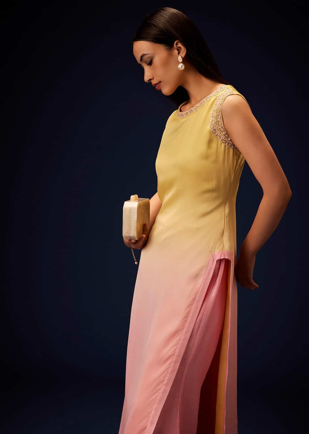 Yellow Ombre A Line Kurta With Bell Bottom Pants