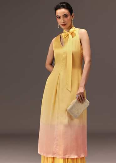 Yellow Ombre Halter Neck Kurta And Palazzo Set