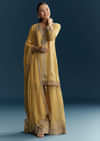 Yellow Organza Palazzo Suit With Zari And Mirror Embroidery