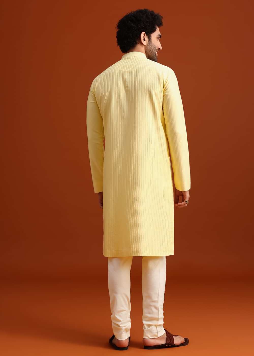 Yellow Poly Silk Quilted Kurta Set