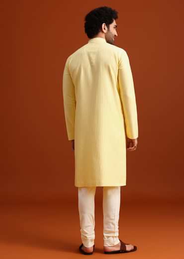 Yellow Poly Silk Quilted Kurta Set