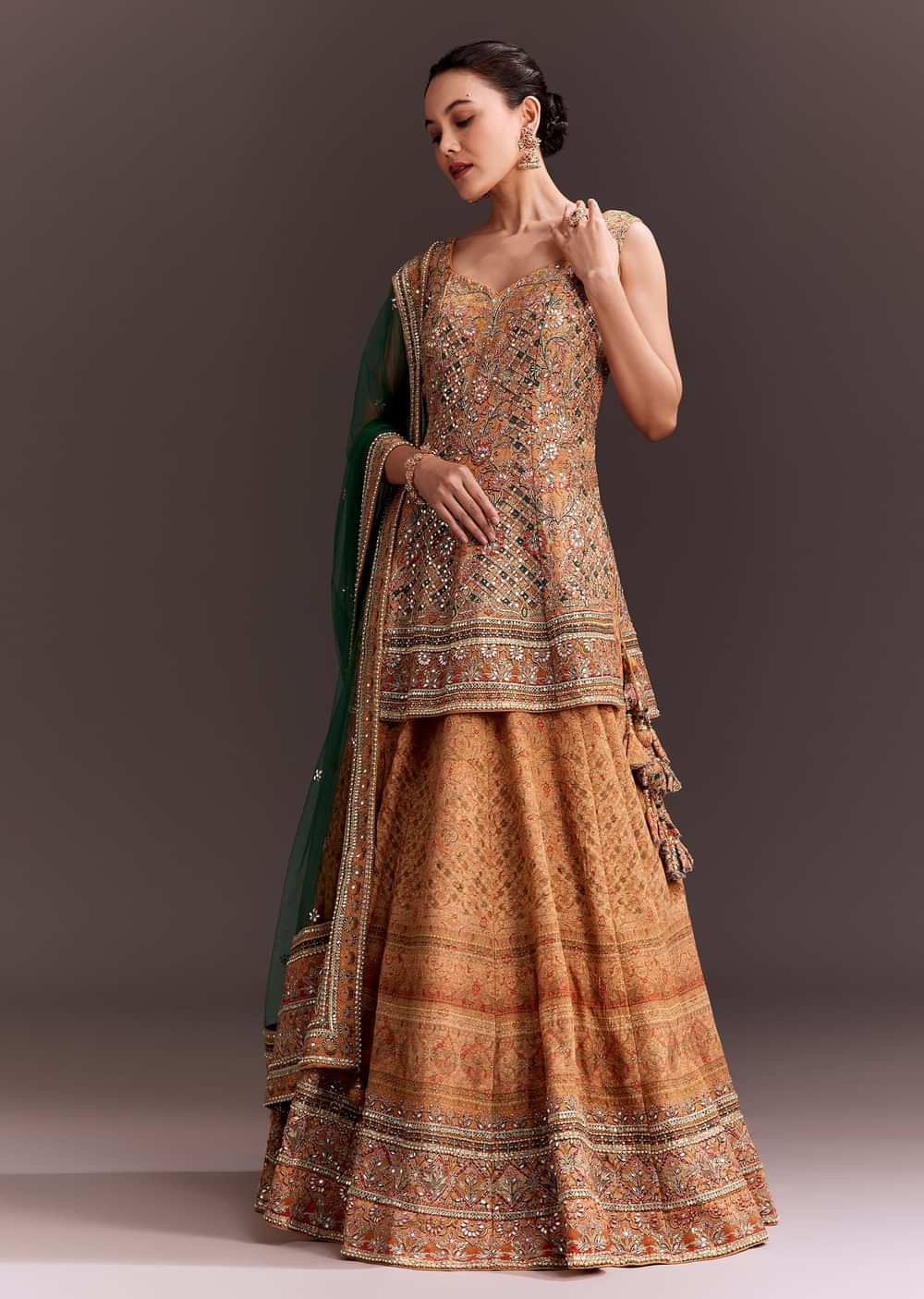 Yellow Printed and Mirror Embroidered Lehenga Set