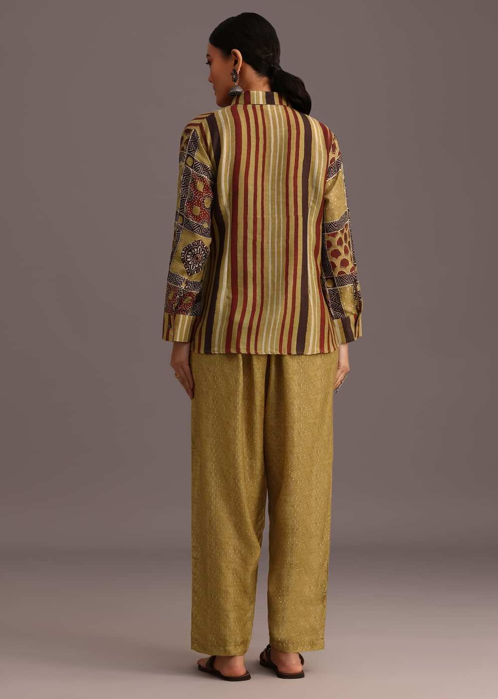 Yellow Printed Shirt Salwar Set With Embroidery