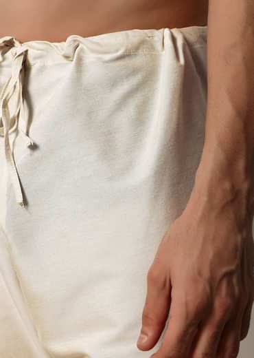 Yellow Printed Silk Kurta Set For Men