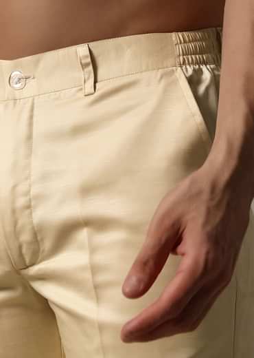 Yellow Resham Work Kurta Jacket Set For Men