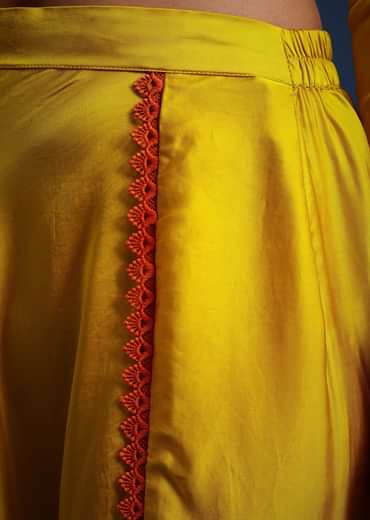 Yellow Satin Kurta And Dhoti Set