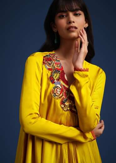 Yellow Satin Kurta And Dhoti Set