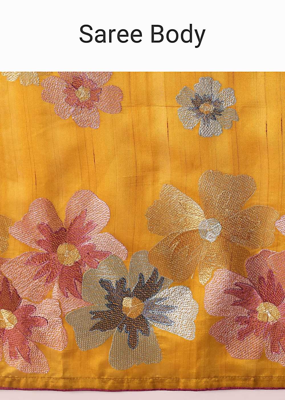 Yellow Semi Tussar Silk Saree With Resham Thread Artistry
