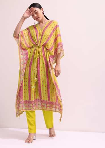 Yellow Sequins Kurta Pant Set