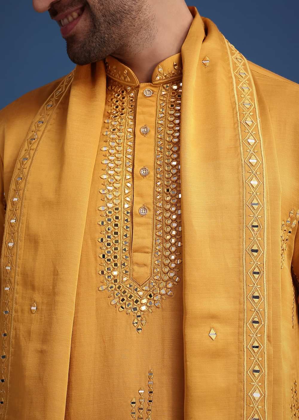 Yellow Silk Blend Kurta Pant With Dupatta